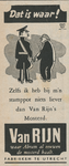 716035 Advertentie voor Van Rijn's Mosterd, geproduceerd bij Van Rijn's Mosterd- en Azijnfabrieken, [Nieuwe Kade 11-13] ...